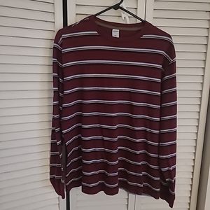 Old Navy xxl Womens Maroon Long Sleeve Shirt White, Green,and Dark stripes